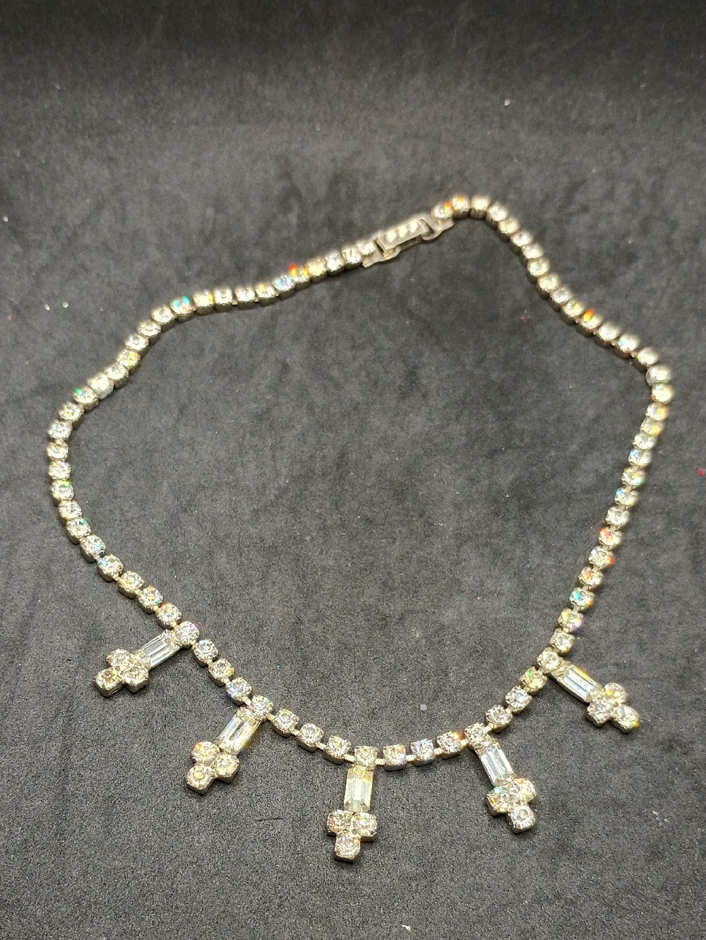 Vintage Crystal Cross Station Necklace
